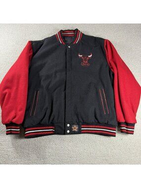 JH Design Chicago Bulls Wool Reversible Varsity Jacket Black Red Men’s Size 3XL